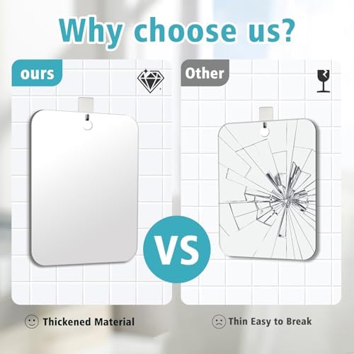 Fog-Free Shower Mirror with Shatterproof Acrylic and Hook