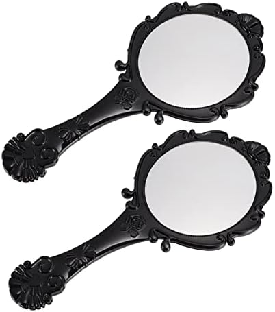 Vaguelly 2Pcs Handheld Retro Makeup Mirror