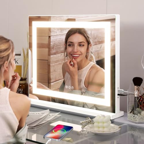 COOLJEEN 23x18 LED Vanity Mirror with Lights and USB Port