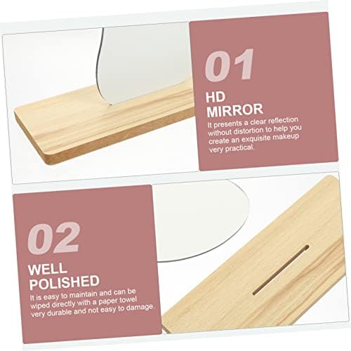 Healifty Wooden Base Desktop Cosmetic Mirror 1