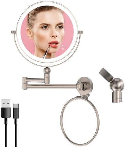 Rocollos Height Adjustable LED Makeup Mirror with Towel Ring