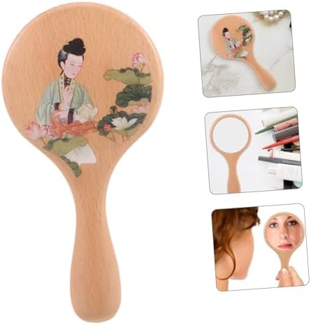 Portable Wooden Makeup Mirror with Retro Design 1