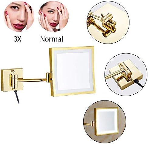 FUDGIO Wall Vanity Mirror 85 Inch Brass 3X Magnifying Lighted Foldable