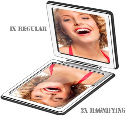 Black Compact Makeup Mirror with 1X2X Magnification