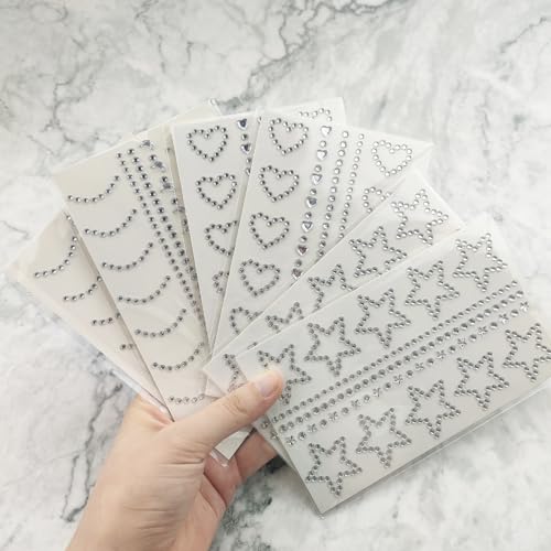 6 Pack Self Adhesive Heart Star Moon Face Rhinestone Stickers
