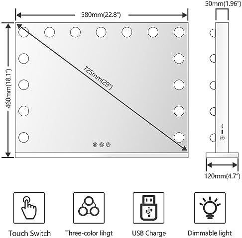 Vanity Mirror with 15 LED Makeup Lights and USB Charging Gold