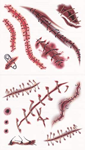 Halloween Realistic Temporary Face Tattoo Kit - 3D Stitches 3 Sheets