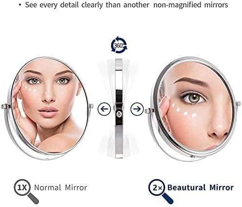 360 Degree Rotatable Double-Sided Makeup Mirror with 2x Magnifying Glass
