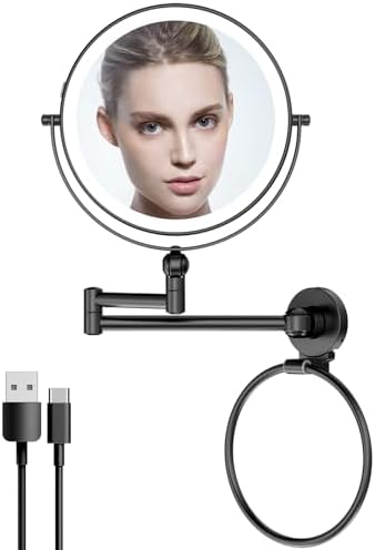 Rocollos Height Adjustable LED Makeup Mirror with Towel Ring 1