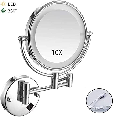 Wall Mount Makeup Mirror with 10X Magnification and LED Lights