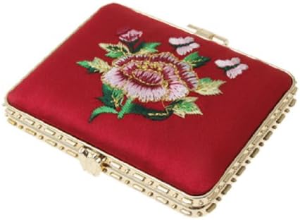 Elegant Wine Red Embroidered Flower Cosmetic Mirror