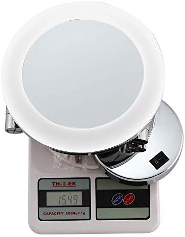FUDGIO 8 Inch Chrome Brass Makeup Mirror with LED Lights and Magnifying