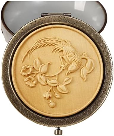 SMDSAZ Vintage Wooden Carving Compact Mirror