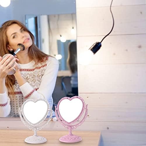 Lithx 2-Sided Heart Shaped Desktop Mirror with 360 Rotation - Pink