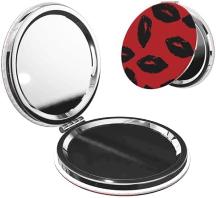 Red and Black Lips Compact Travel Mirror 2X Magnification