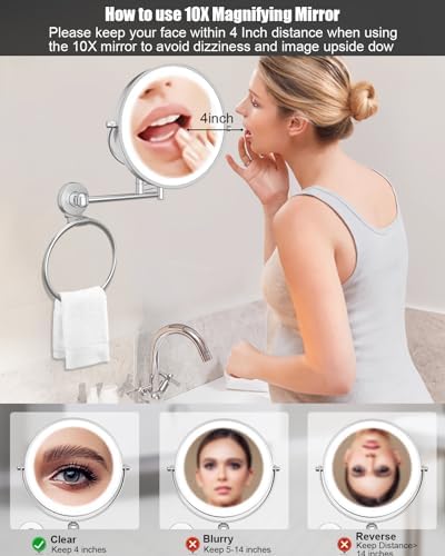 TOLOYE Adjustable Height LED Makeup Mirror with Towel Ring