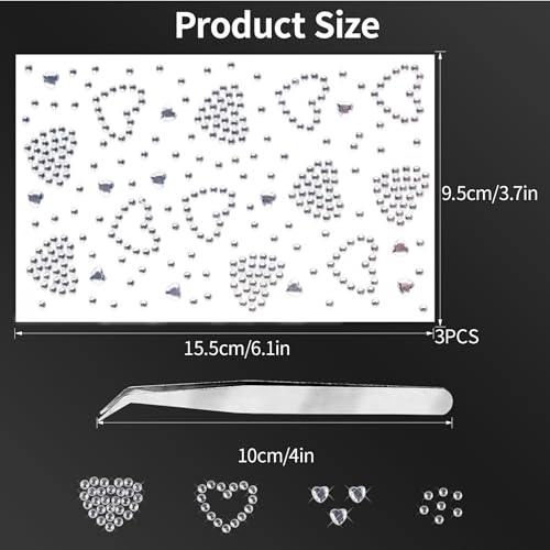 Gaduupa 3 Sheets Face Rhinestone Stickers White