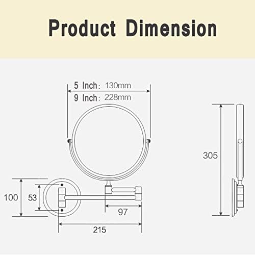 360 Rotating Gold Brass Makeup Mirror Wall Mount