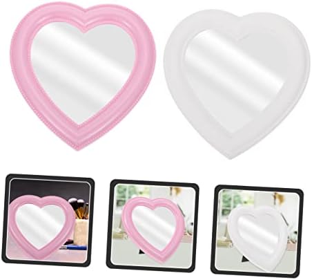 CRILSTYLEO Heart Shaped Makeup Mirror 2pcs Wall Mount Tabletop White Pink