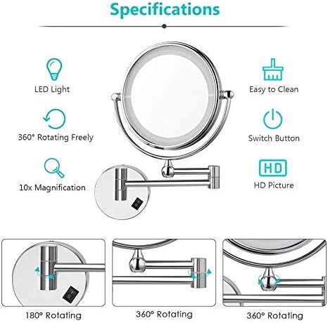 LCARY 10X Magnifying Wall Mounted Makeup Mirror