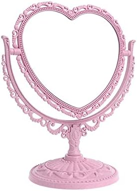 Lithx 2-Sided Heart Shaped Desktop Mirror with 360 Rotation - Pink