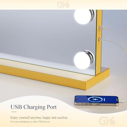 Vanity Mirror with 15 LED Makeup Lights and USB Charging Gold