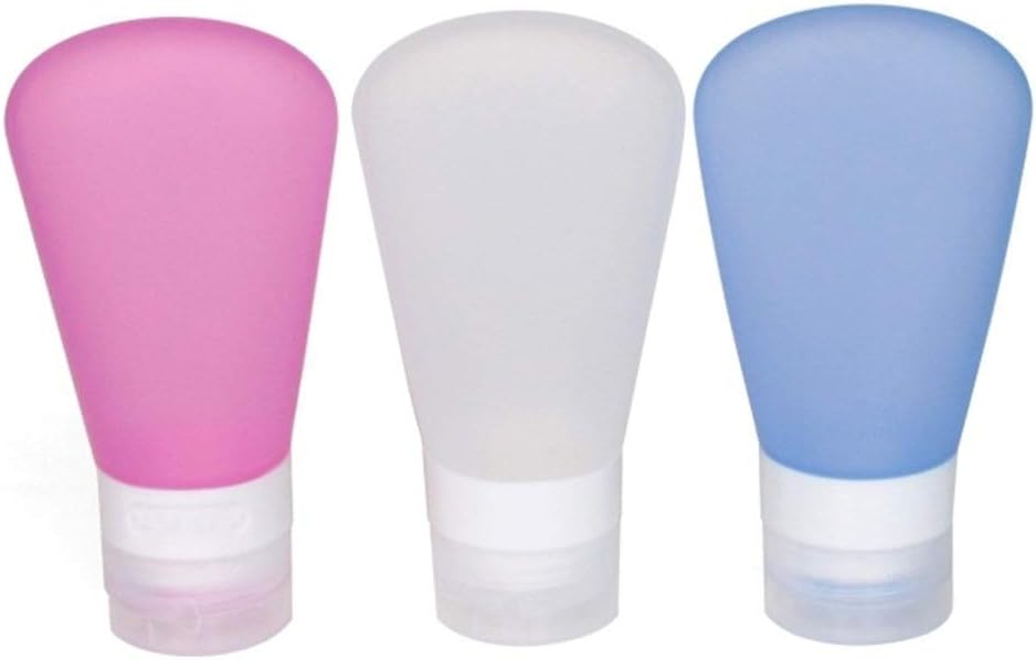 3 Pack Food Grade Squeeze Silicone Travel Bottles - 125OZ Pink White Blue