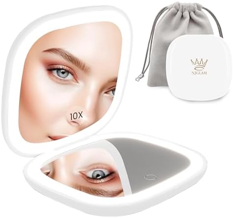 NJ GLAM LED Compact Makeup Mirror with 1X 10X Magnification 1