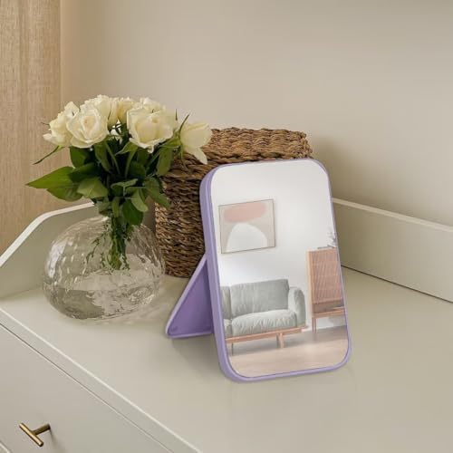 8 Inch Travel Makeup Mirror with Stand and Wall Hanging Purple