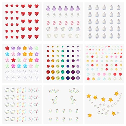 9 Sheets Self Adhesive Face Gems Stickers