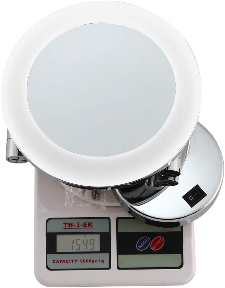 FUDGIO 8 Inch Chrome Brass Makeup Mirror with LED Lights and Magnifying