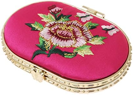 Oval Magenta Butterfly Button Embroidered Makeup Mirror