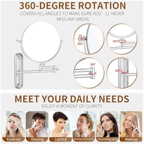 Touch Sensor Wall Mounted Lighted Makeup Mirror with 5X Magnification