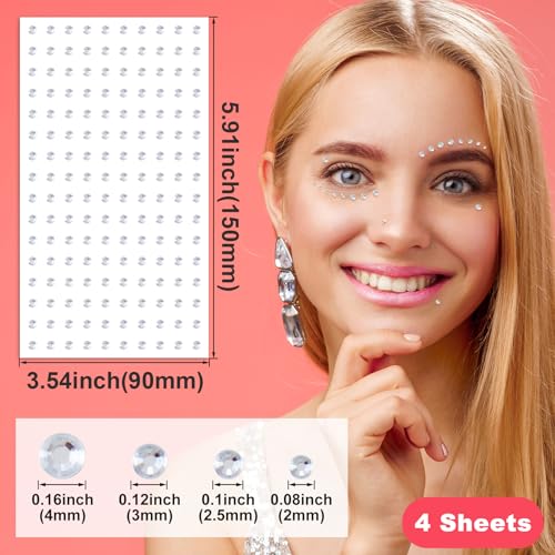 Isslly 4 Sheets Mini Face Hair Gems Stickers