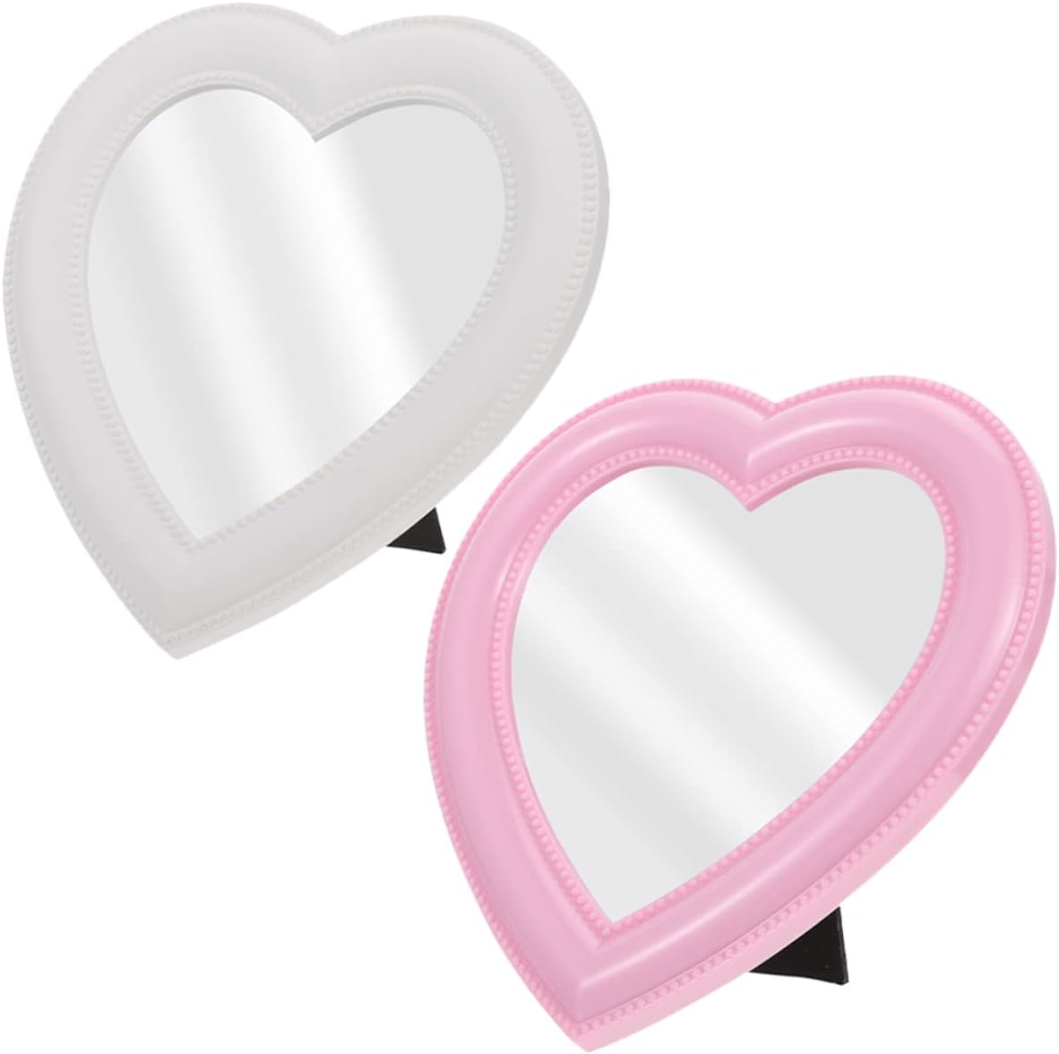 CRILSTYLEO Heart Shaped Makeup Mirror 2pcs Wall Mount Tabletop White Pink
