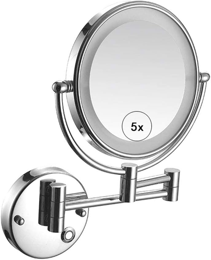 DEIHGE LED Wall Mount Makeup Mirror 5X Magnification Double Sided