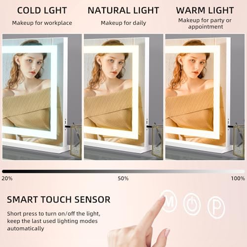 COOLJEEN 23x18 LED Vanity Mirror with Lights and USB Port