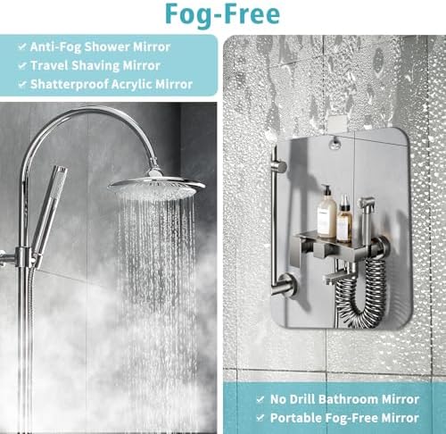 Fog-Free Shower Mirror with Shatterproof Acrylic and Hook