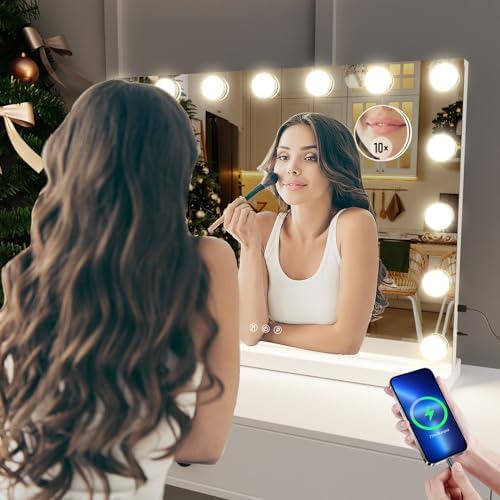 Vanity Mirror with 15 LED Makeup Lights and USB Charging Gold