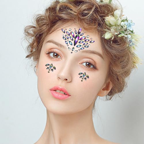 Allruyee 6-Pack Waterproof Face Gems for Parties and Carnivals