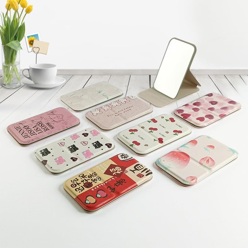 PU Leather Portable Mini Makeup Mirror with Adjustable Angle