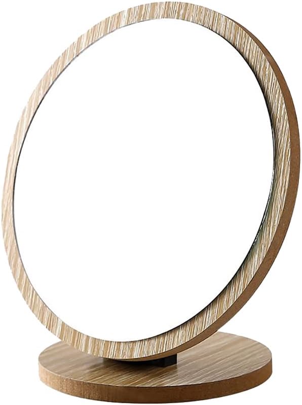 UUYYEO Round Compact Table Mirror with Wooden Frame