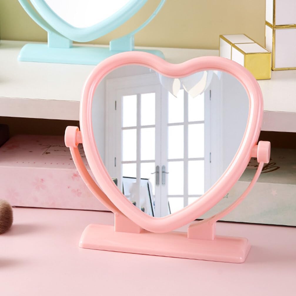 Beaupretty Portable Double-Sided Heart-Shaped Desk Mirror