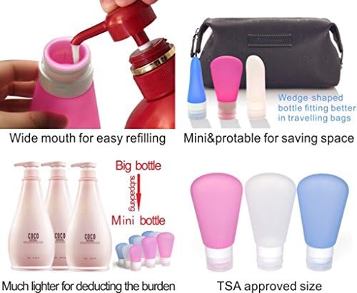 3 Pack Food Grade Squeeze Silicone Travel Bottles - 125OZ Pink White Blue