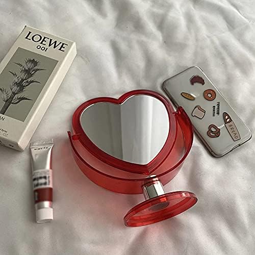 1Pc Acrylic Double-Sided Heart Shaped Makeup Mirror Pink