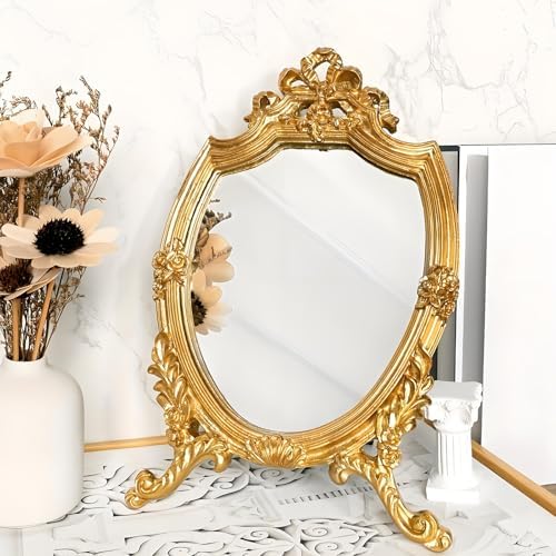 LTSRLL Antique Gold Resin Frame Makeup Mirror