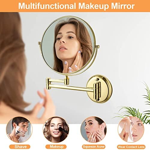 360 Rotating Gold Brass Makeup Mirror Wall Mount