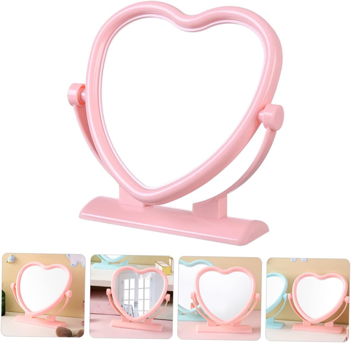 Heart Shaped Double Sided Makeup Mirror Compact Tabletop