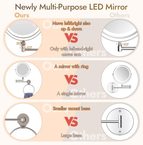 Rocollos Height Adjustable LED Makeup Mirror with Towel Ring