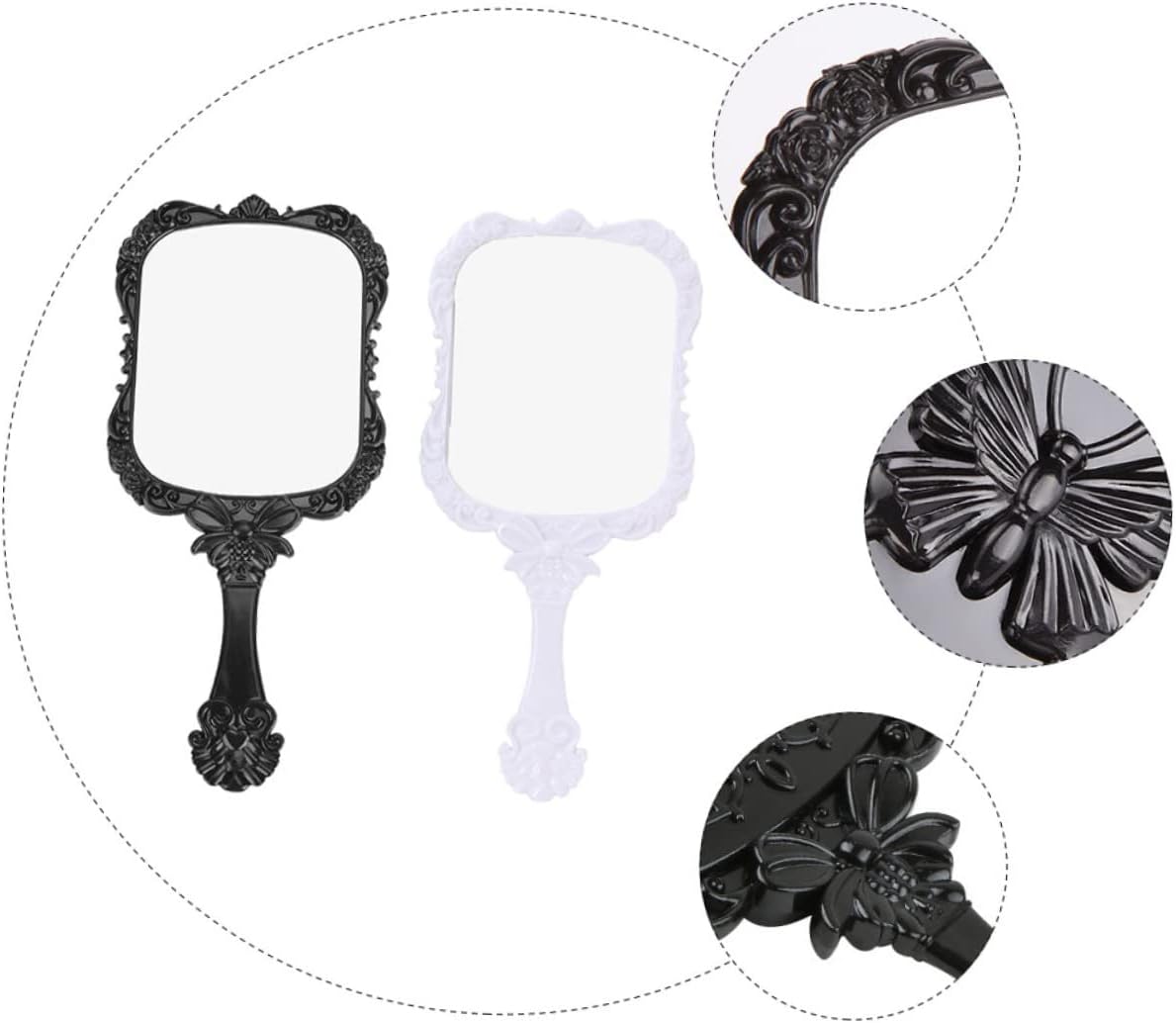 DOITOOL 2pcs Square Travel Beauty Mirror with Butterfly Carving